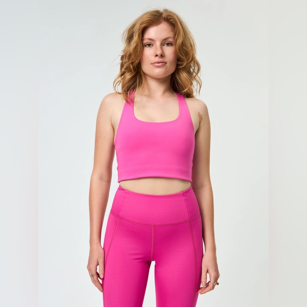 Girlfriend Collective Paloma Racerback Sports Bra in Ultraviolet Pink, size XS